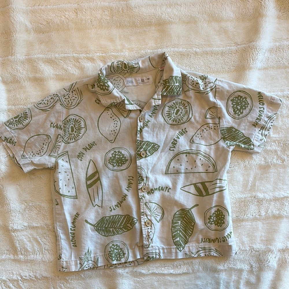 Zara Kids Green Patterned Shirt